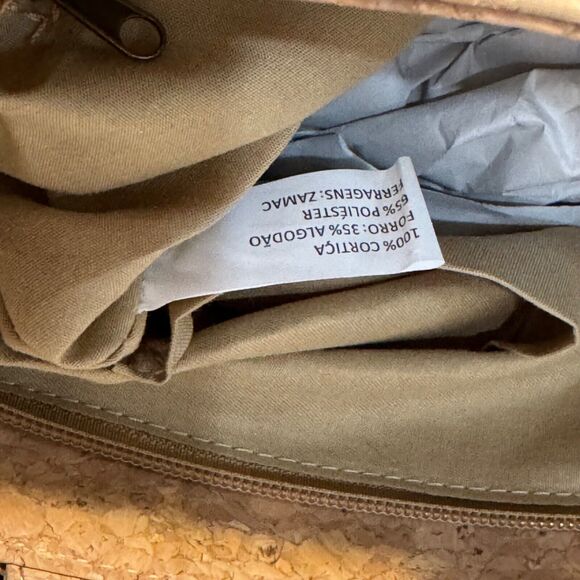 Natural Cork Shoulder Tote Bag With Tropical Leaf Print & Zipper Pockets - Picture 12 of 12